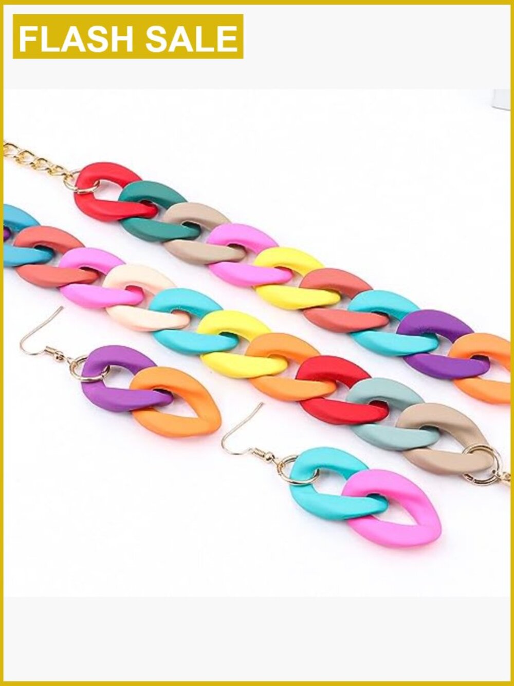 Chunky Acrylic Jewelry Set Necklace Bracelet Earrings Cuban Link Hip Hop - Picture 7 of 7